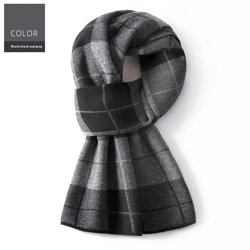 Men's Wool Winter Plaid Double-sided Scarf by GJG Denim