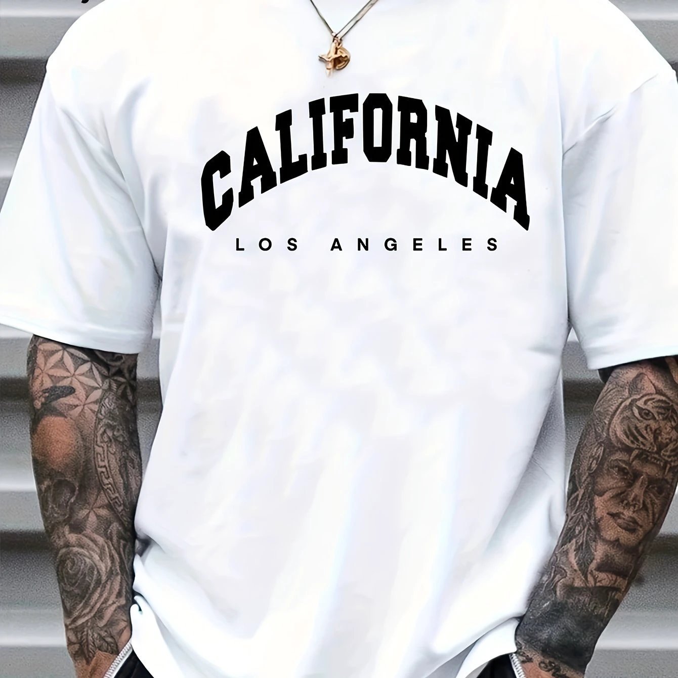 CALIFORNIA Print, Men's Flat Design Round Neck Activity T-shirt, Summer Casual Comfortable T-shirt, Men's Top Suitable For Daily Gym Exercise And Running by GJG Denim