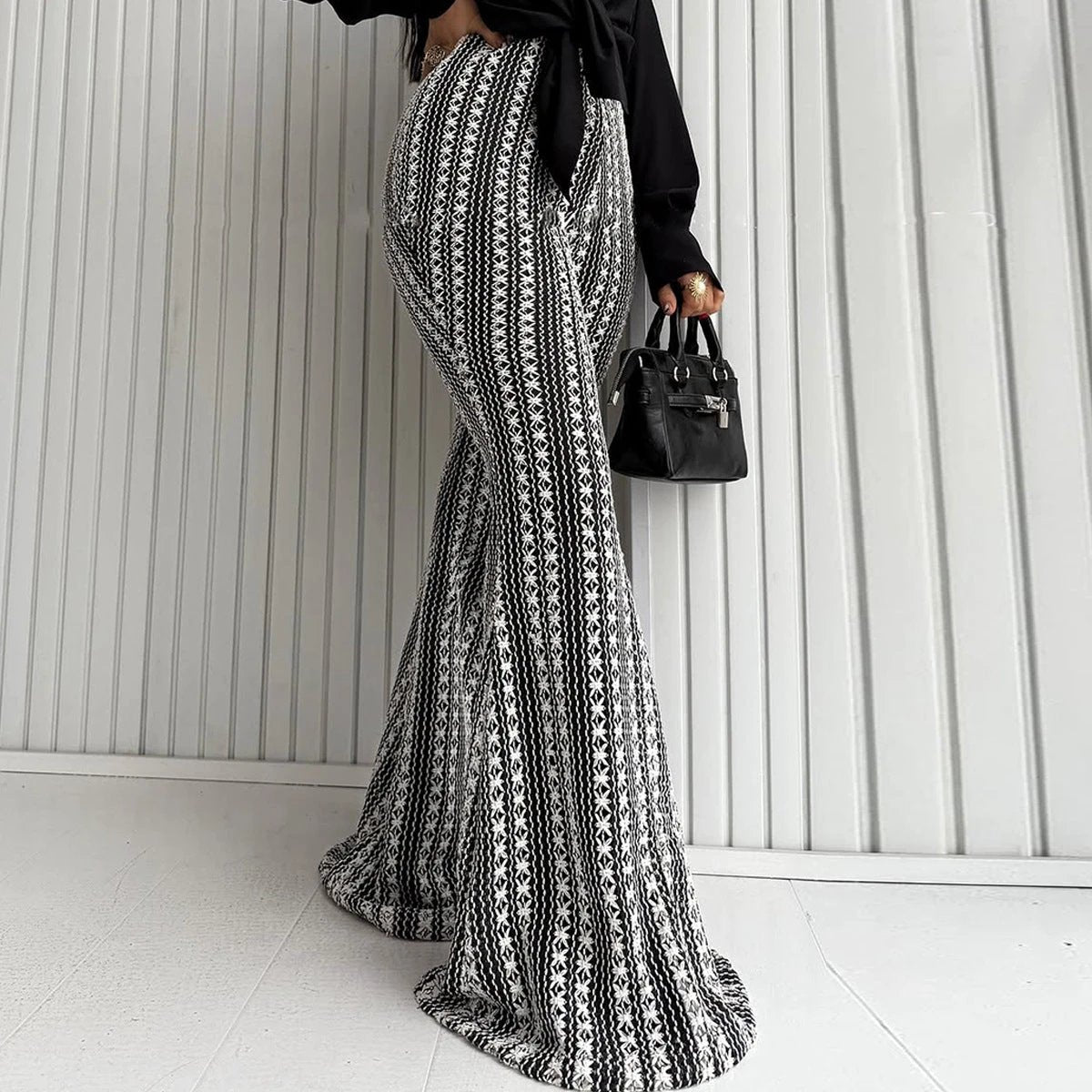 Slim-fit Striped Mid-rise Stretch Flare Pants In European And American Style by GJG Denim