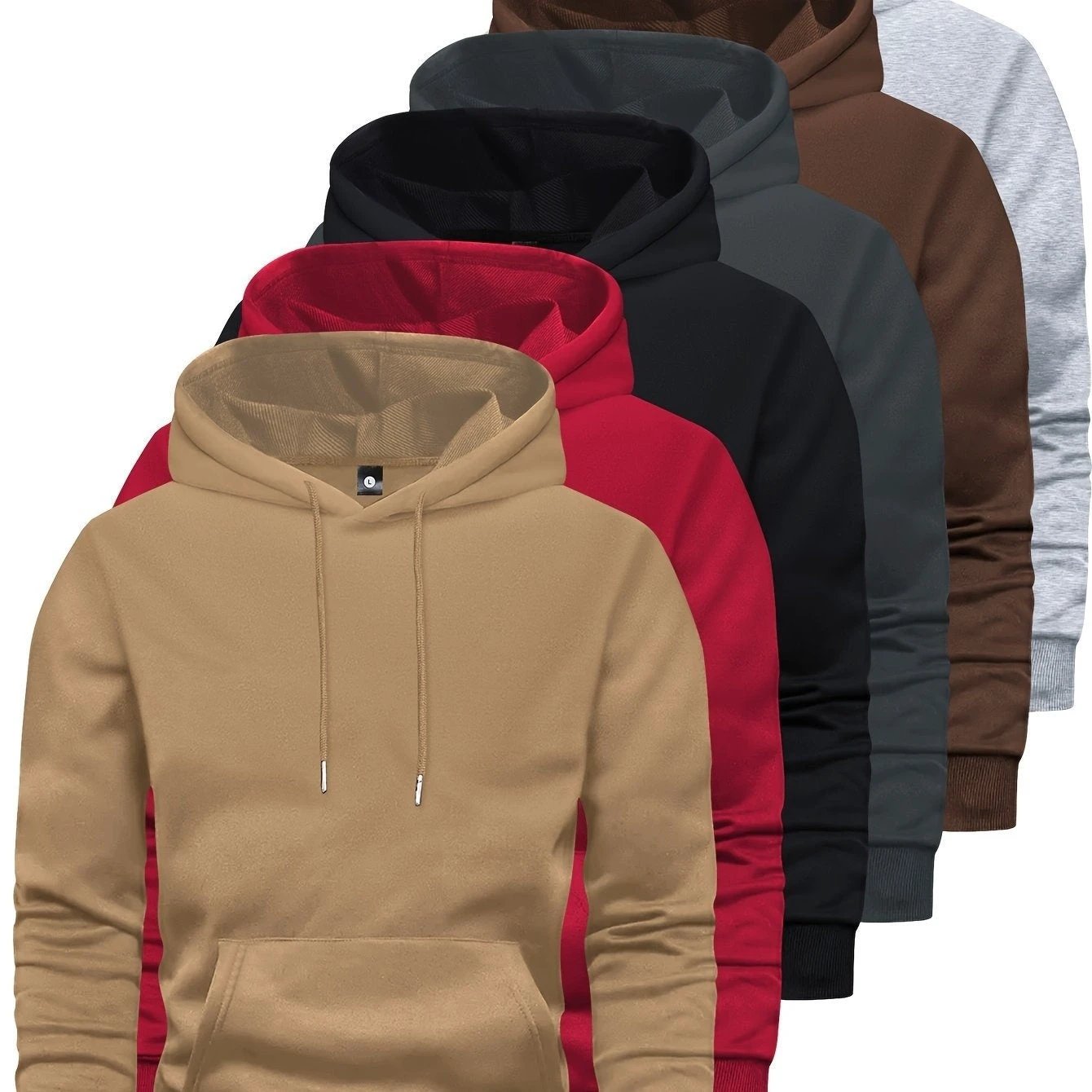6-Piece Men's Long-sleeved Solid Color Hooded Sweatshirt by GJG Denim