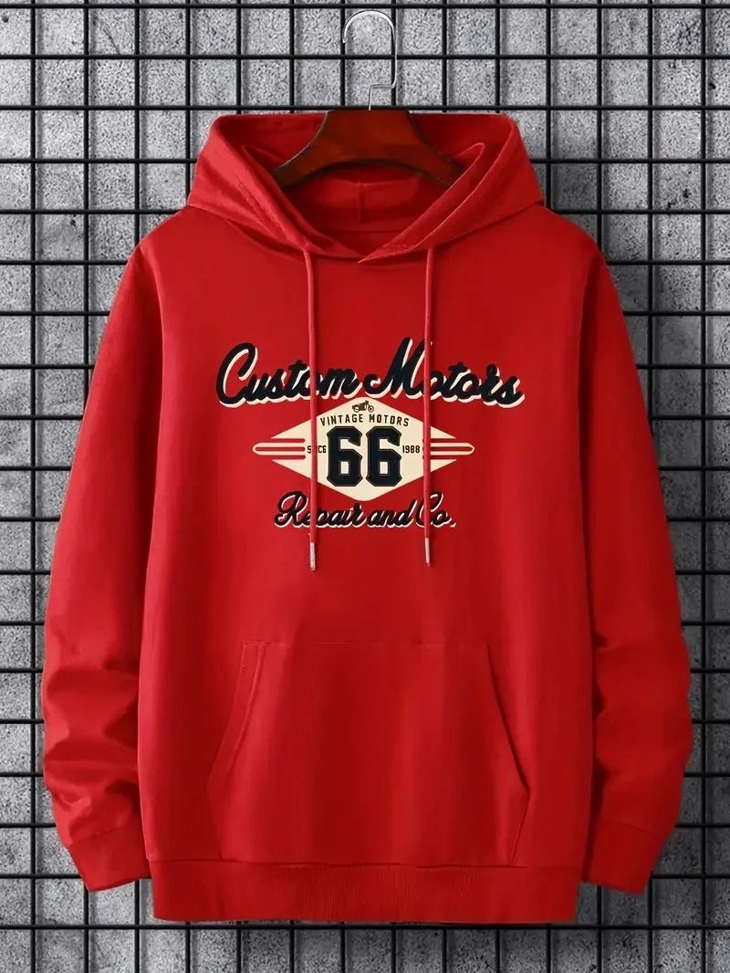 Men's Number 66 Printed Casual Hooded Pullover Sweater by GJG Denim