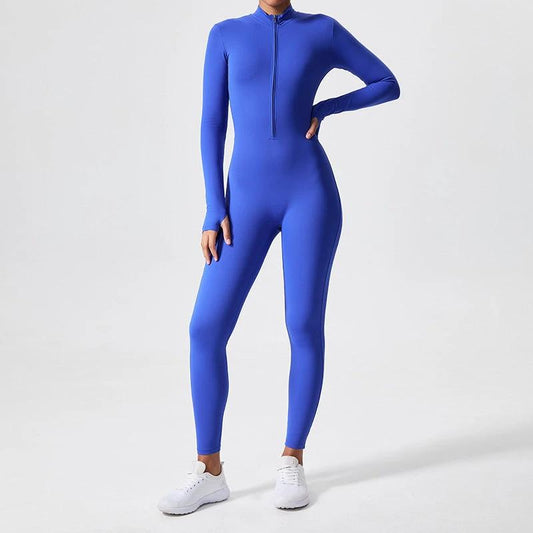 Long Sleeve Outdoor Sports Jumpsuit Workout Clothes Zipper Training Skinny Hip Raise Yoga Clothes by GJG Denim