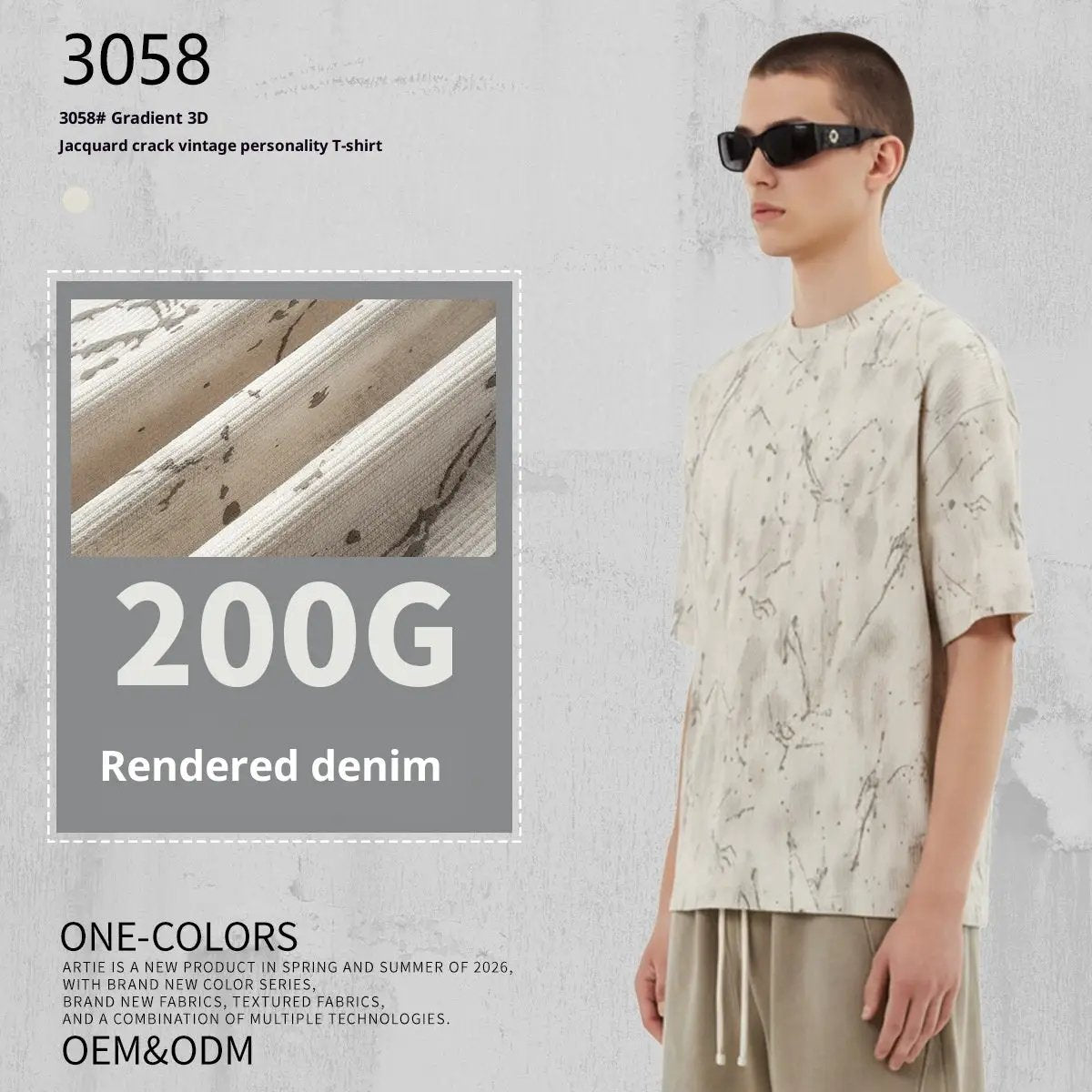 Ombre 3D Jacquard Crackle Distressed Trendy Brand All-Match T-Shirt by GJG Denim