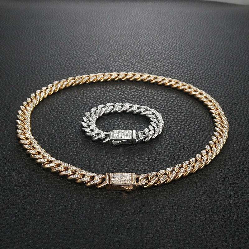 Diamond-like Encrusted Cuban Chain Titanium Steel Necklace For Men by GJG Denim