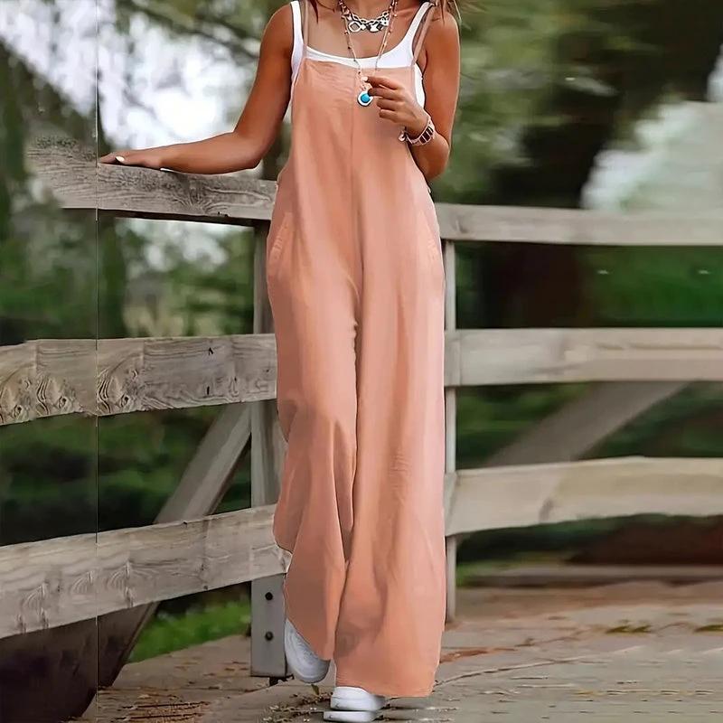 Plus Size Women's Solid Color Casual Jumpsuit - Sleeveless Romper With Pockets For Spring&Summer by GJG Denim