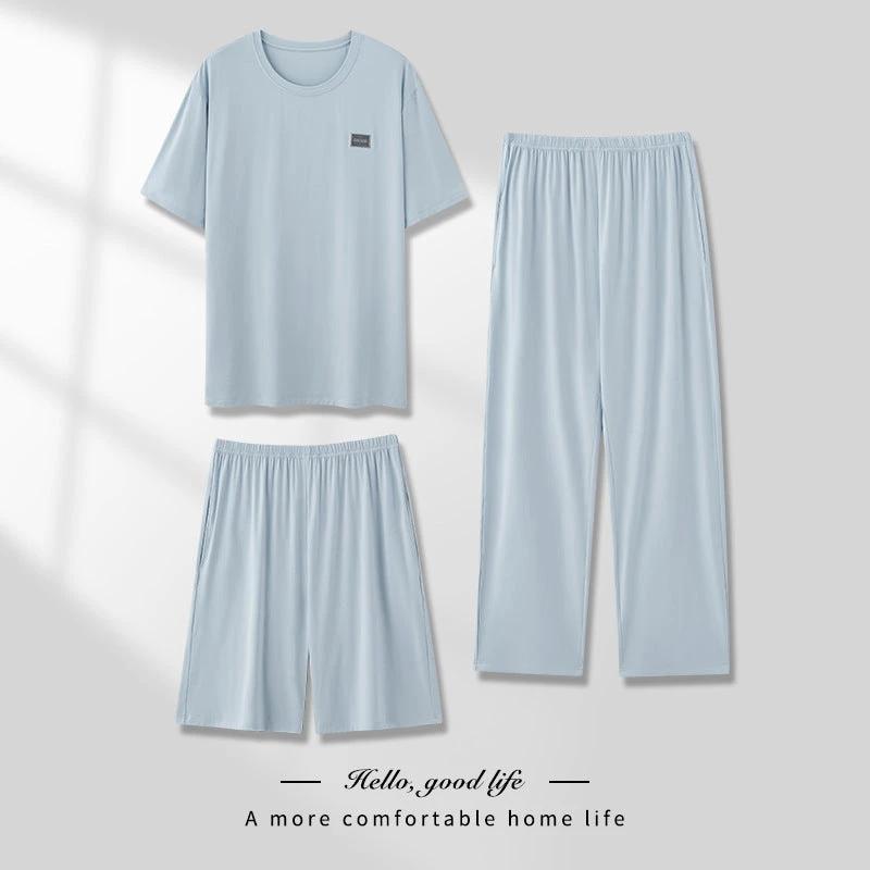 Men's Thin Short-sleeved Three-piece Pajamas set by GJG Denim