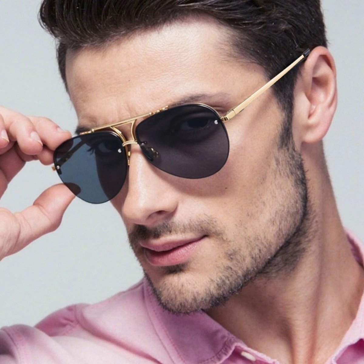 Men's Fashion Metal Half-Frame Sunglasses by GJG Denim