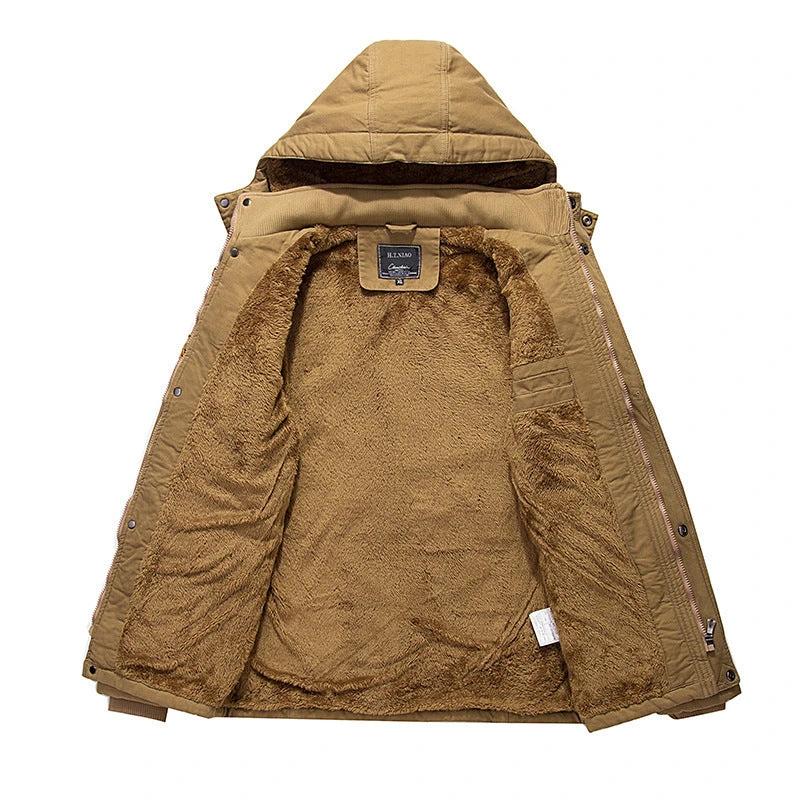 Men's Fleece Padded Mid-length Hooded Jacket by GJG Denim