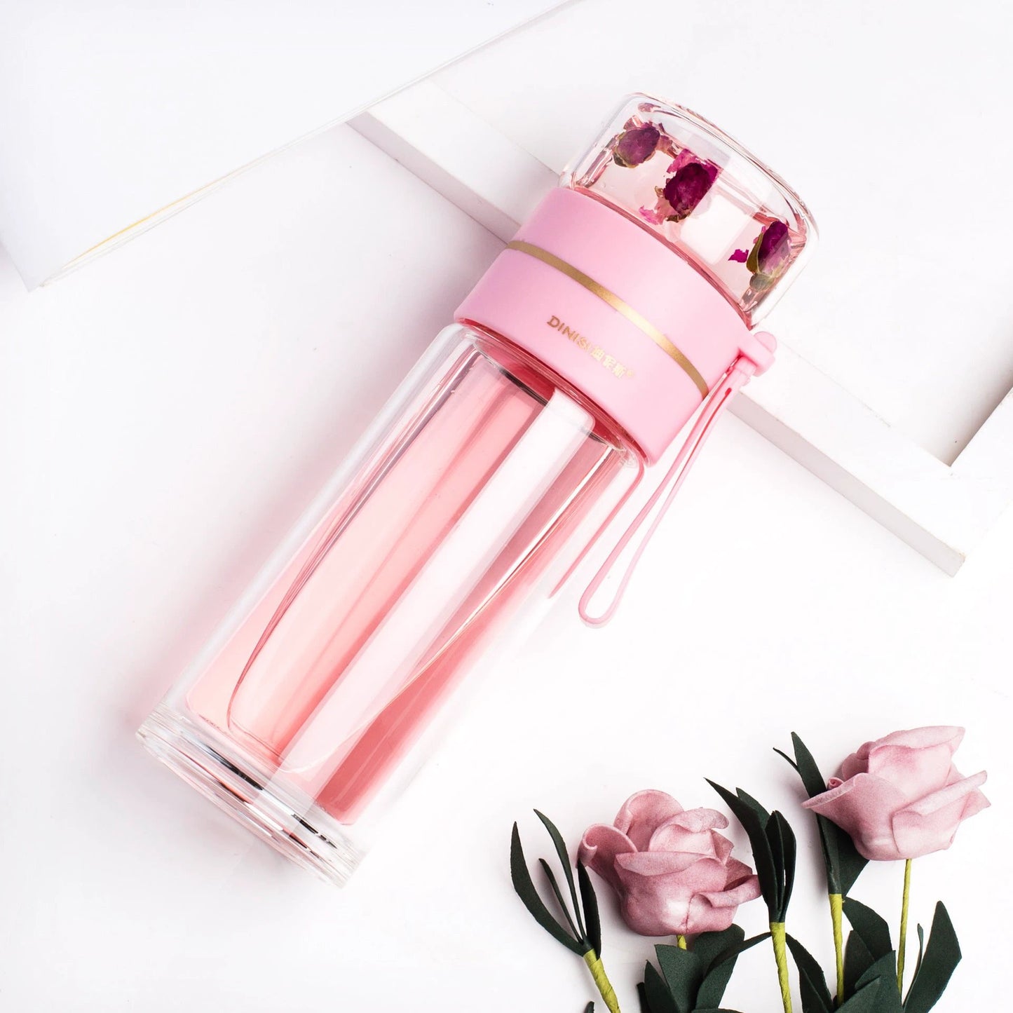 Glass Water Bottle With Tea Infuser Filter Tea Separation Double Wall Glass Bottle Leakproof by GJG Denim