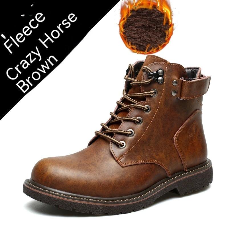 Men's Fleece-lined Martin Boots Casual Mid-top by GJG Denim