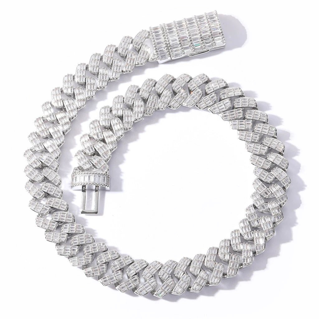 Men's Wide Cubic Zircon Rhombus Cuban Chain Flap Buckle (16 inch, 18 inch, 20 inch, 22 inch, 24 inch) Bracelet (7 inch, 8 inch) by GJG Denim