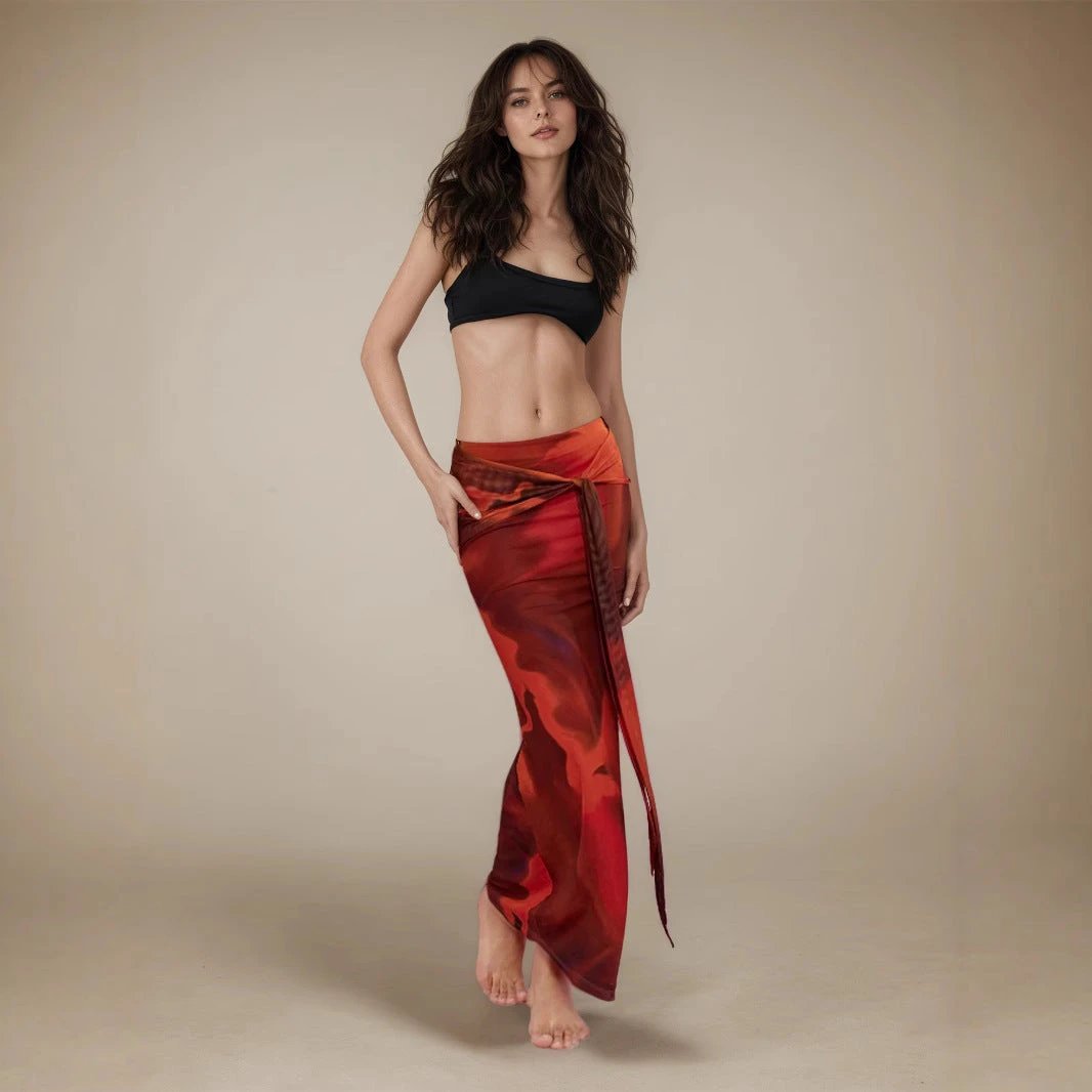 Retro Printed Slim-fit Long Skirt by GJG Denim