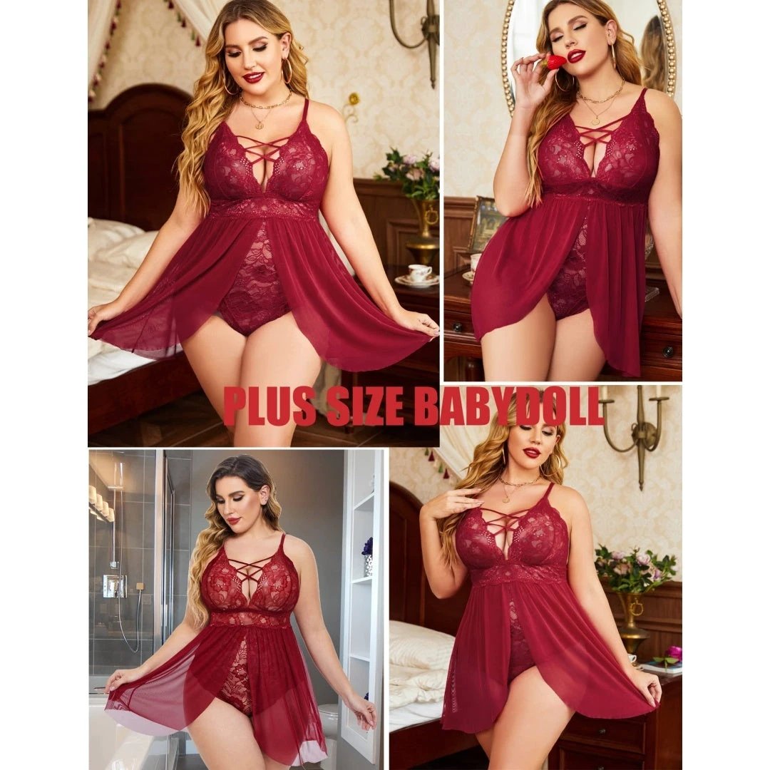 Plus Size Babydoll Womens Snap Crotch Lingerie V NeckLace Nighty Sleepwear Womenswear Comfort BasicMinimalist Spaghetti Strap Lingerie For Women Nightgown by GJG Denim