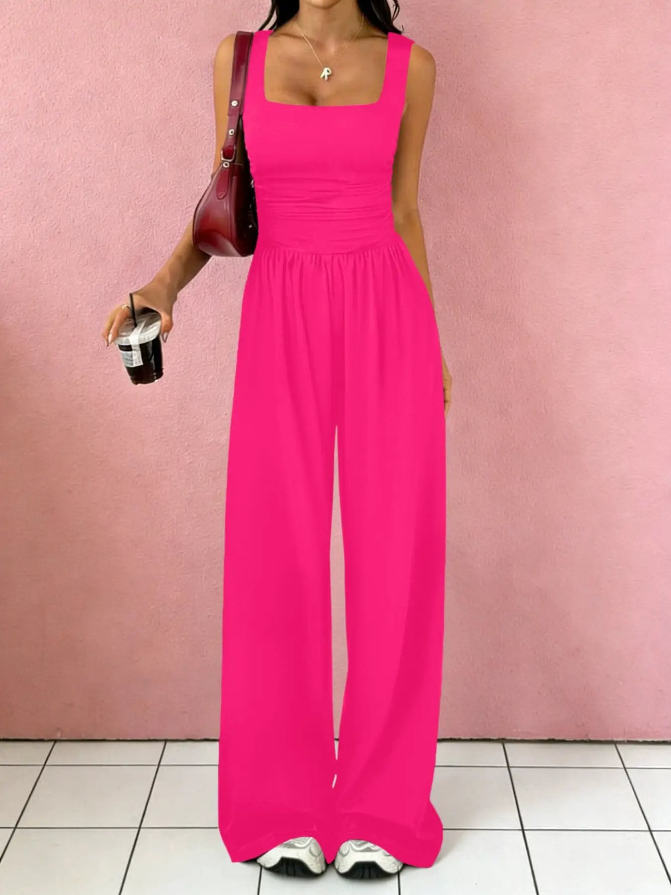 Solid-Color Sexy Tank Top Casual Wide-Leg Pants Two-Piece Set by GJG Denim