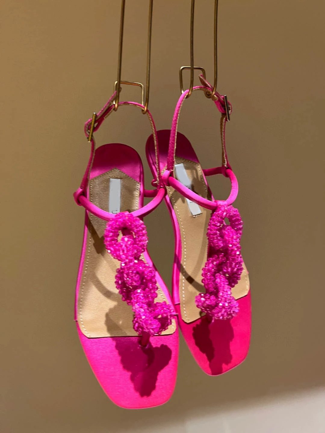 Women's Crystal String Beads Flat Sandals by GJG Denim