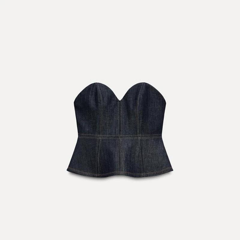 Dark Blue Temperament Waist-controlled Hong Kong Style Denim Suit by GJG Denim