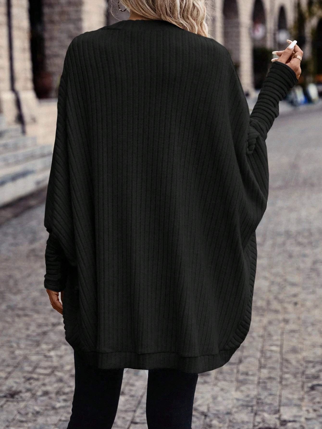 Women Solid Color Batwing Sleeve Open Front Casual Jacket by GJG Denim