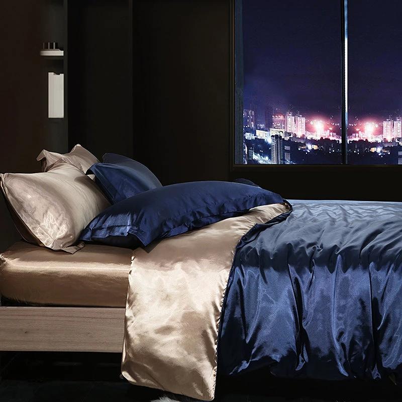Pure-color Double-sided Silk Quilt Cover Four-piece Set by GJG Denim