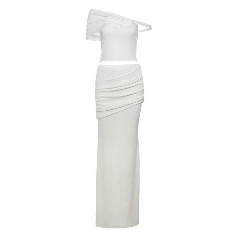 Solid Color Creative Slim-fit Oblique Shoulder Long Dress Suit Women by GJG Denim