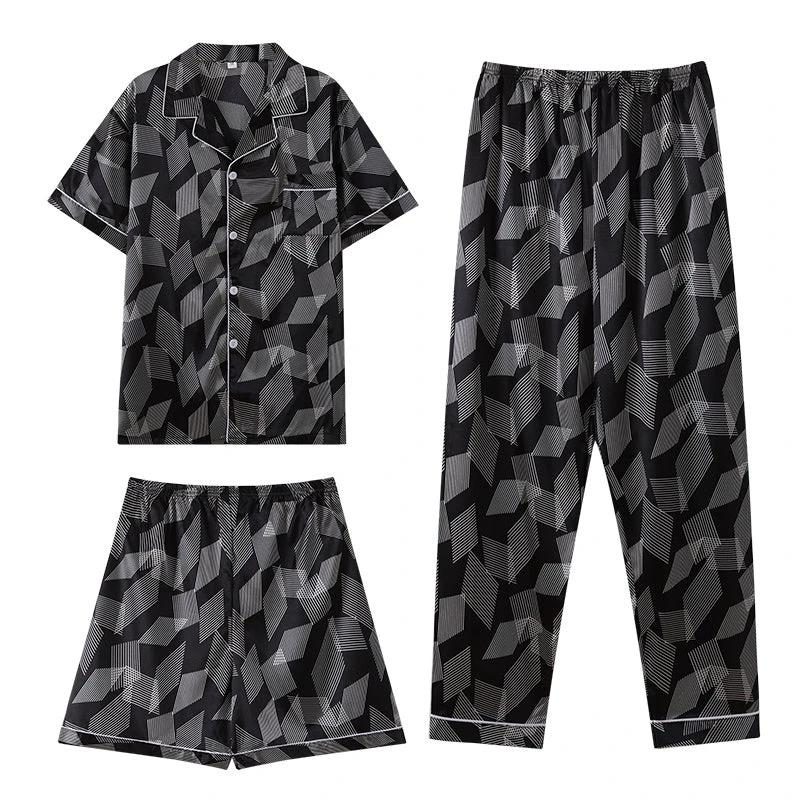 Men Ice Silk Double Short Suit Pajamas by GJG Denim