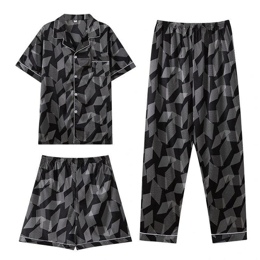 Men Ice Silk Double Short Suit Pajamas by GJG Denim