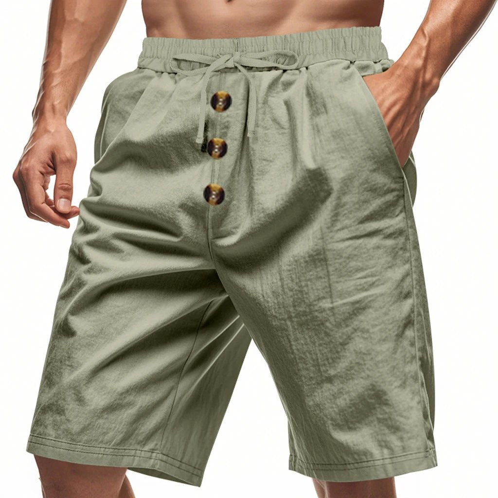 Linen Beach Casual Loose Straight Shorts For Men by GJG Denim