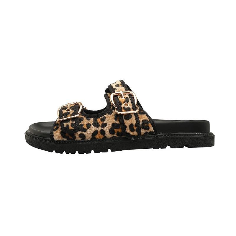 Animal Print Round Toe Flat Bottom Slippers by GJG Denim