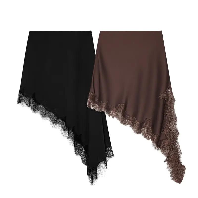 European And American-style Fashionable Minimalist Asymmetrical Lace Skirt by GJG Denim
