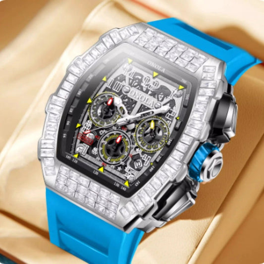 Men's Luxury Square Diamond Watch With Star Pattern by GJG Denim