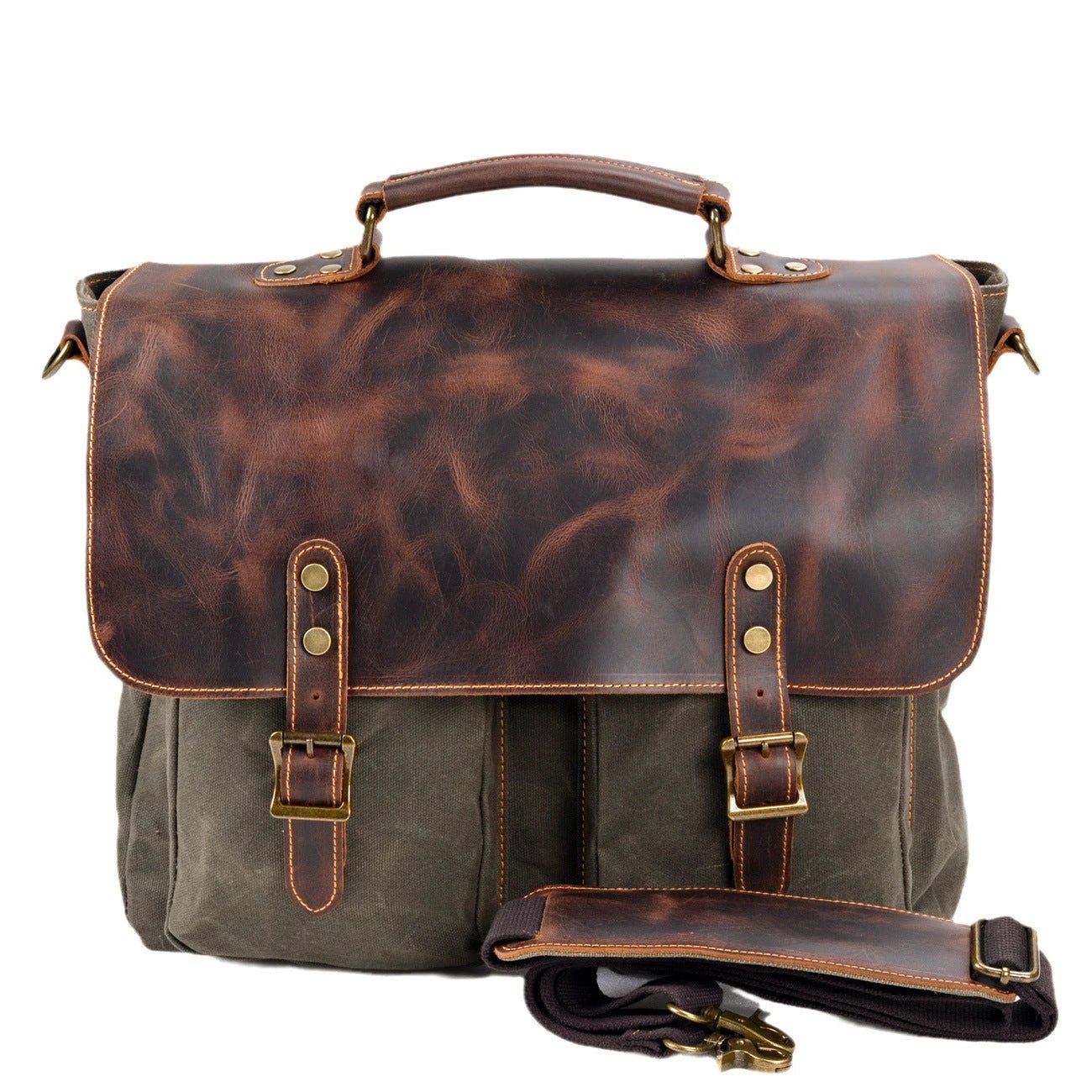 Waterproof Canvas Stitching Leather Briefcase For Men by GJG Denim