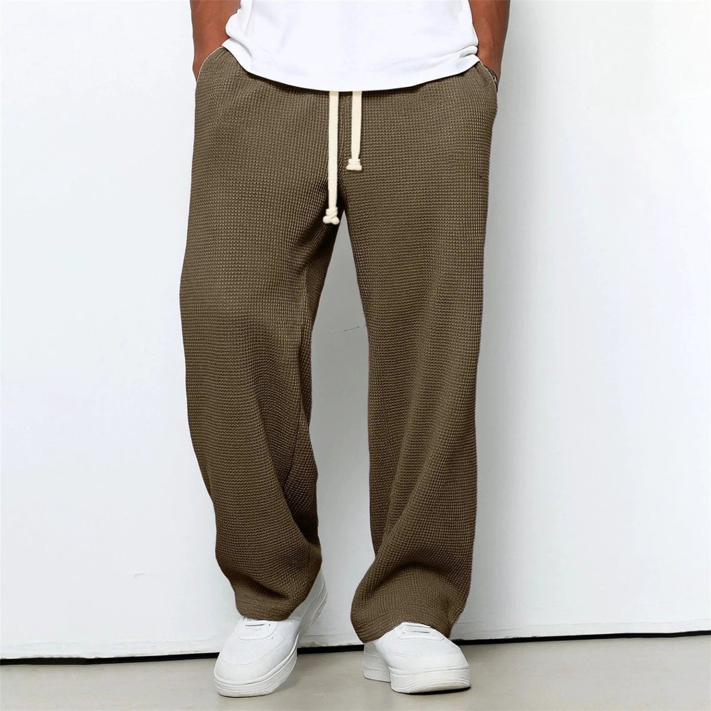 Men's Relaxed-fit Waffle-knit Wide-leg Leisure Pants by GJG Denim