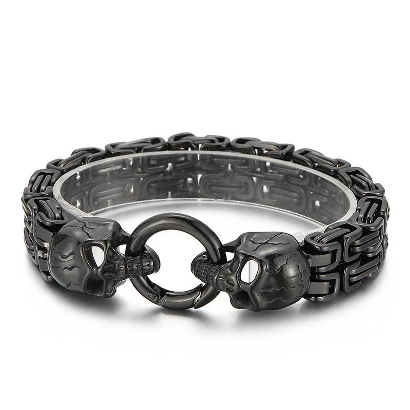 Chain-Patterned Skull Titanium Steel Mens Bracelet by GJG Denim