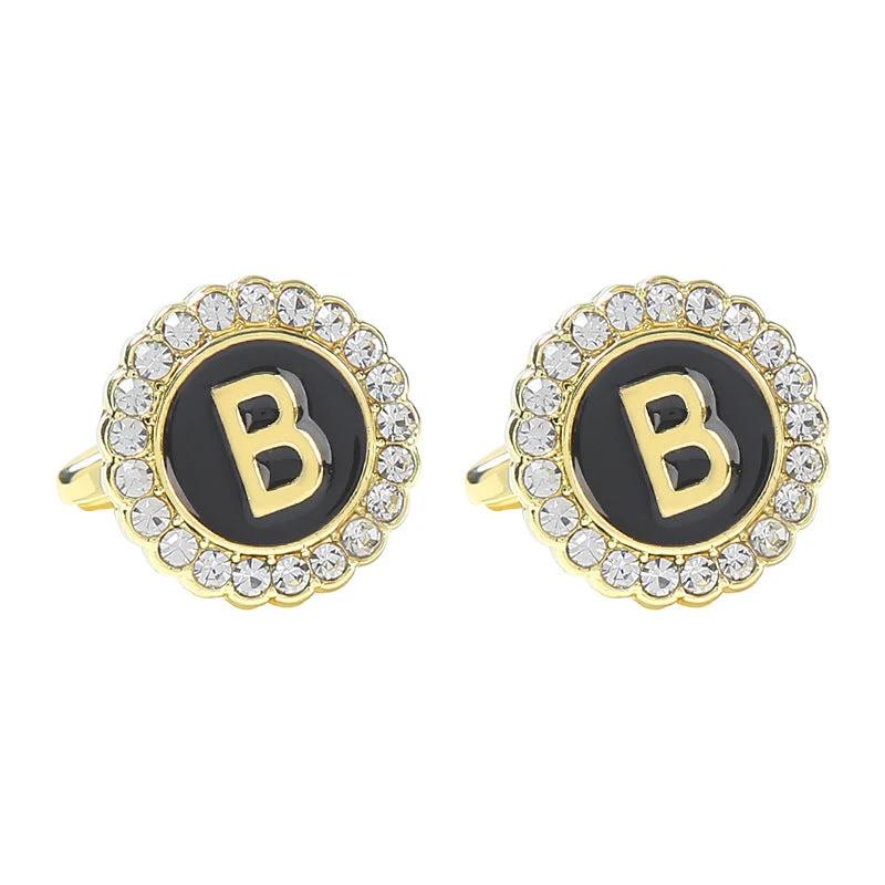 Round Diamond-like Cufflinks for Men 26 Letters by GJG Denim