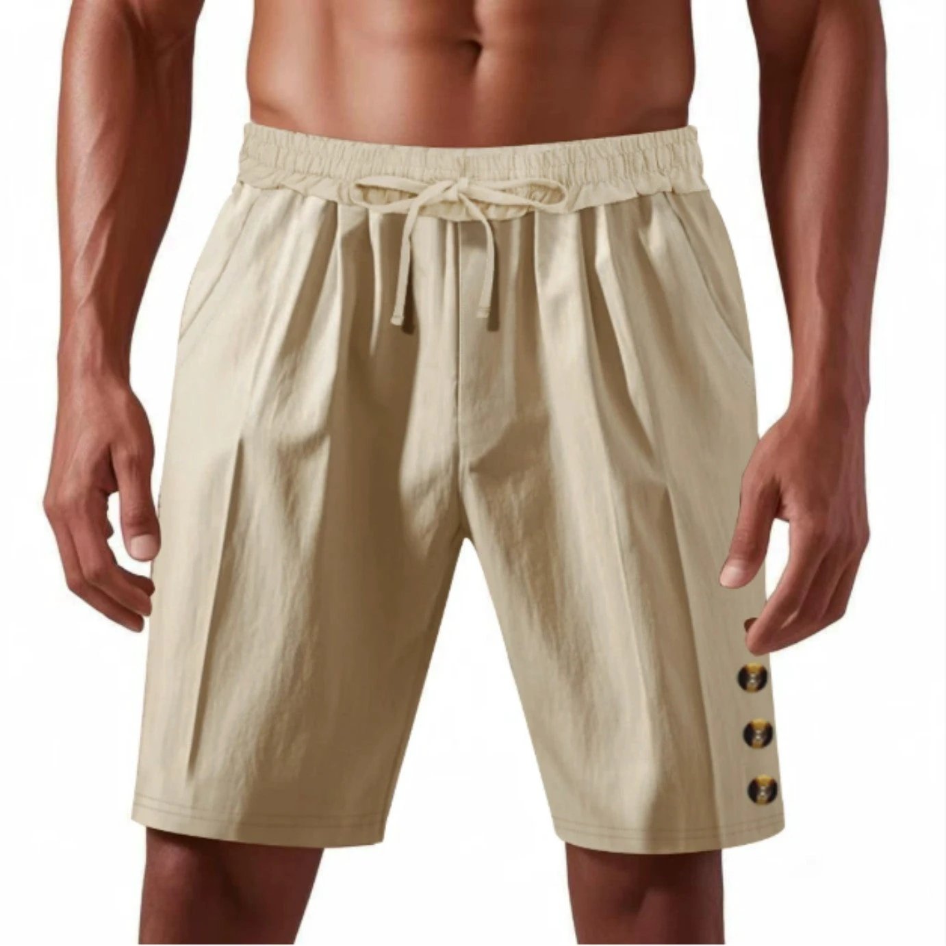 Men's Loose Linen Beach Casual Solid Color Shorts by GJG Denim