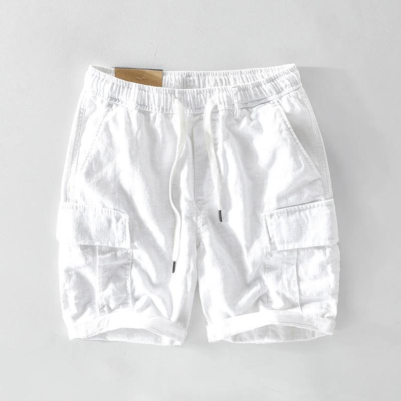Men's Casual Drawstring Linen Shorts With Pockets by GJG Denim
