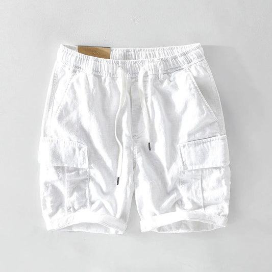 Men's Casual Drawstring Linen Shorts With Pockets by GJG Denim