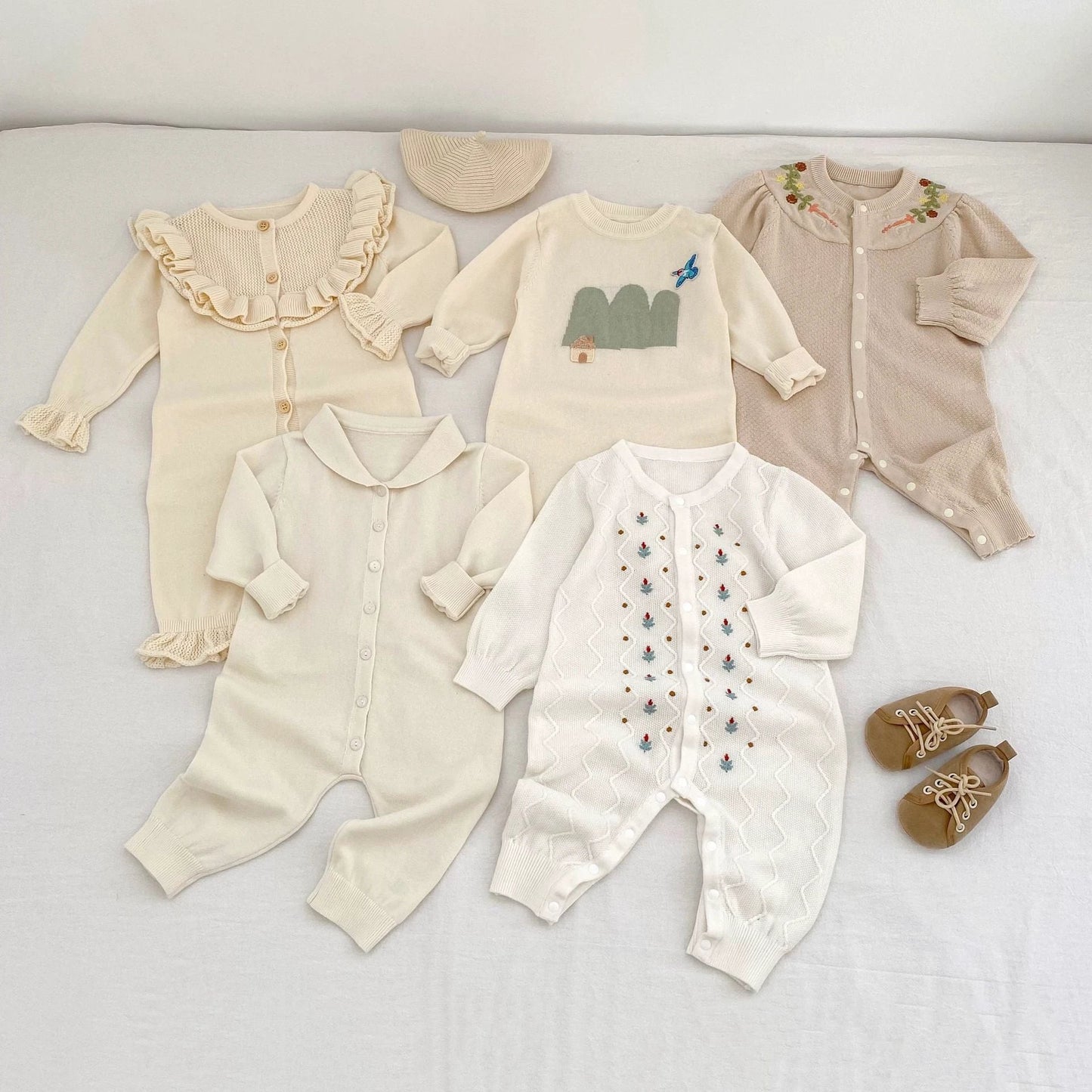Baby Girl Round Neck Ruffled Stitching Long Climbing Fashionable Stylish Solid Color Jumpsuit by GJG Denim