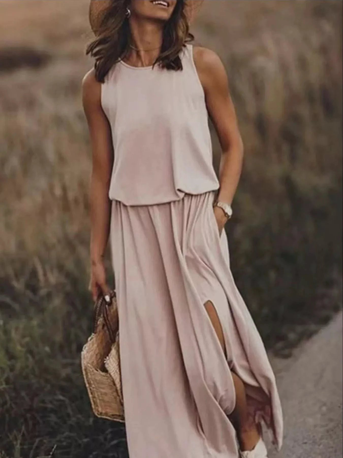 Full Size Round Neck Sleeveless Slit Maxi Dress Plus Size by Lady Ros