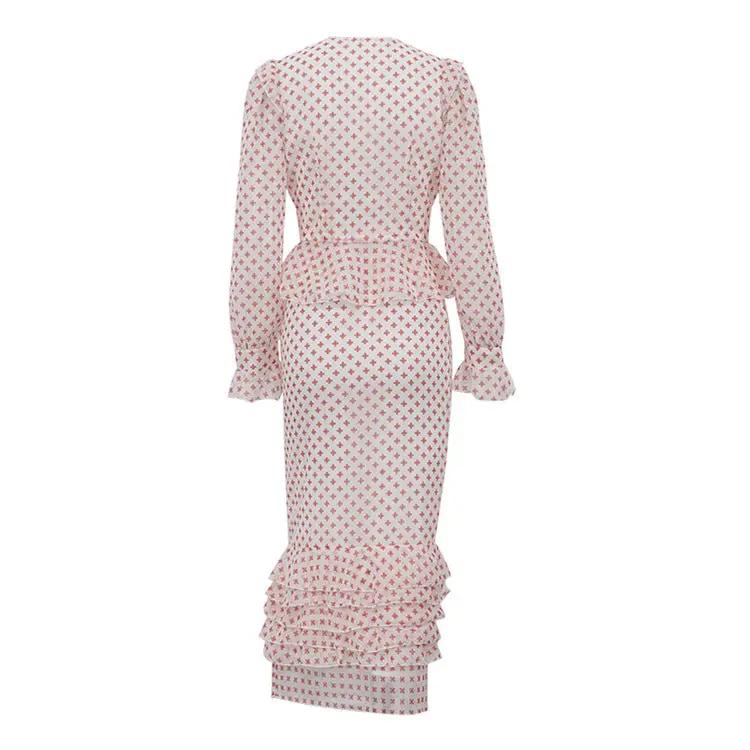 Cross Print Two-Piece Peplum Set by GJG Denim