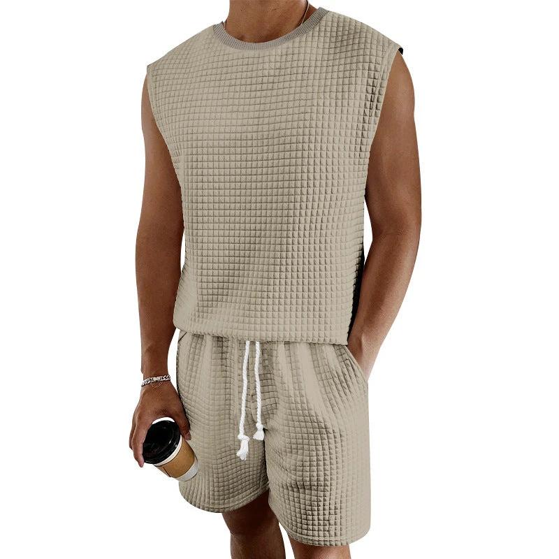 Small Plaid Sleeveless Tank Top Shorts Two-piece Set by GJG Denim