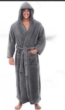 Men's Warm Plus Size Thick Hooded Bathrobe by GJG Denim