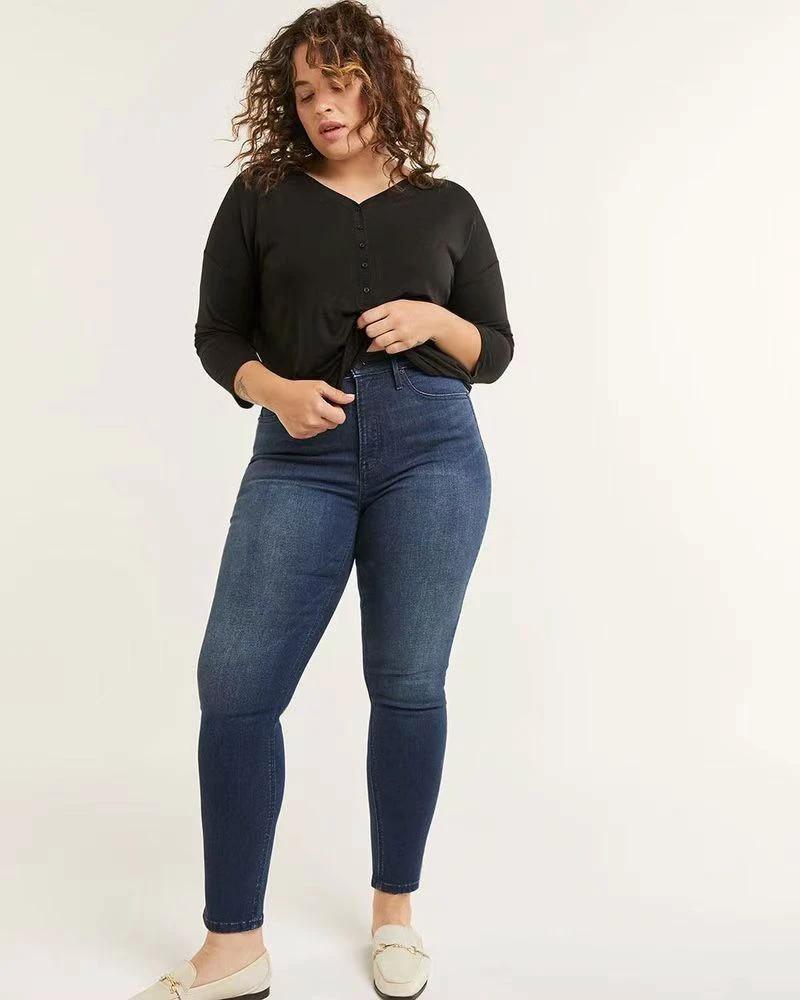 Large Size High Elastic All-matching Denim Slim Jeans by GJG Denim