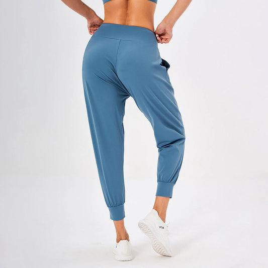 Women's Sports Solid Color High Waist Simple Pocket Casual Pants by GJG Denim
