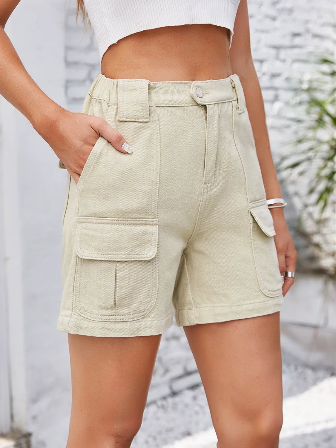 High Waist Washed Denim Shorts by Lady Ros