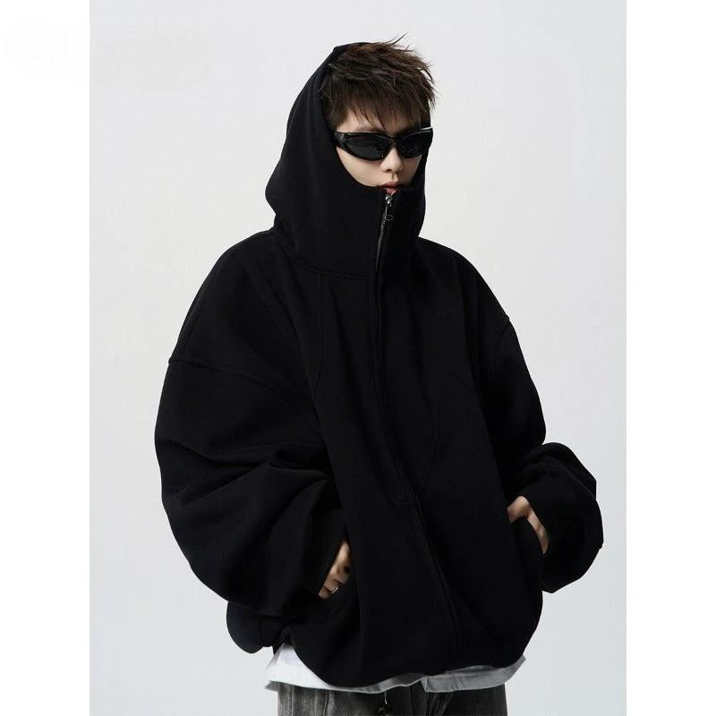 Men's Loose Design Stitching Zip-up Hooded Sweater by GJG Denim