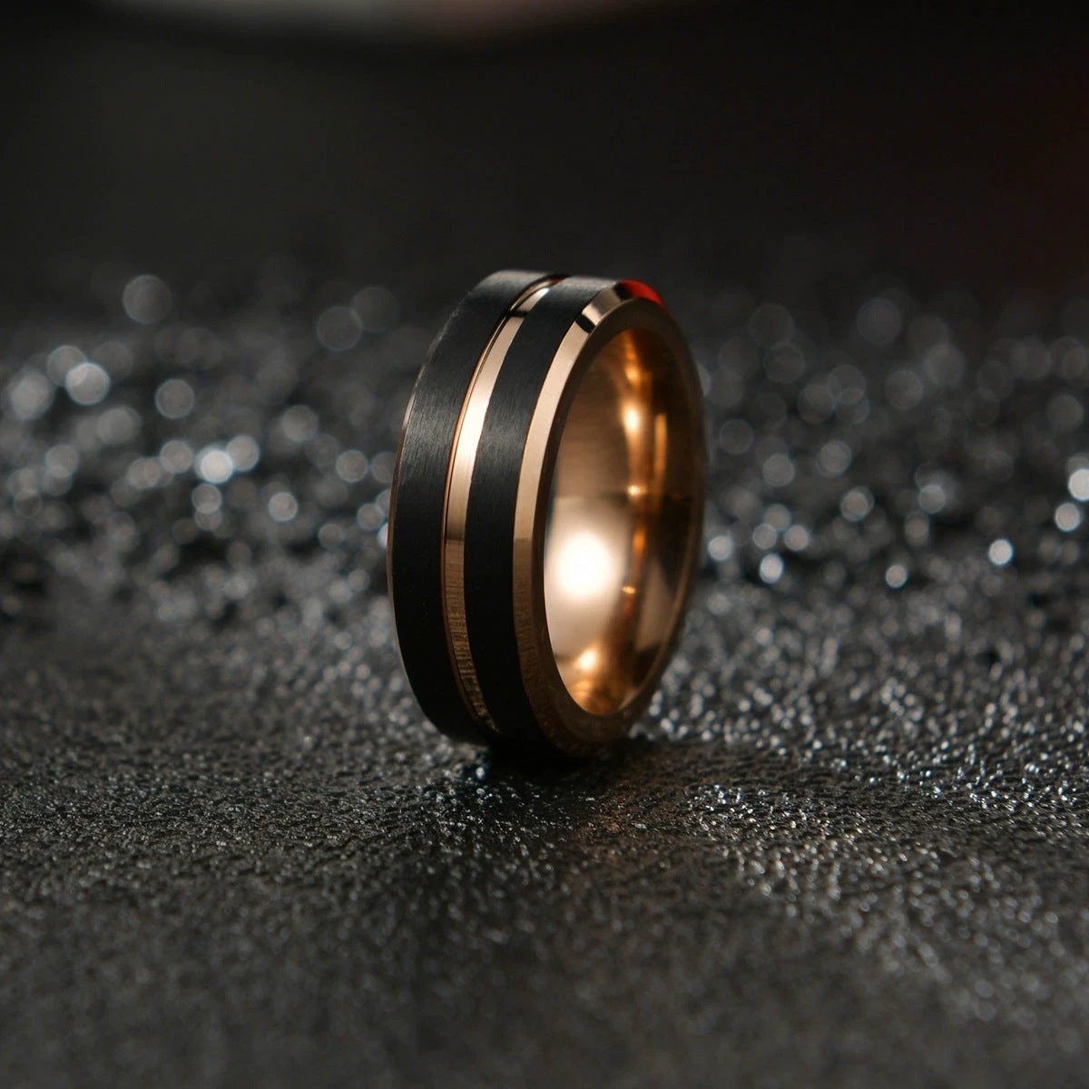 Men's Tungsten Steel Rose Gold Black Ring by GJG Denim
