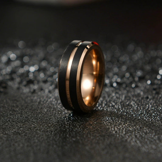 Men's Tungsten Steel Rose Gold Black Ring by GJG Denim