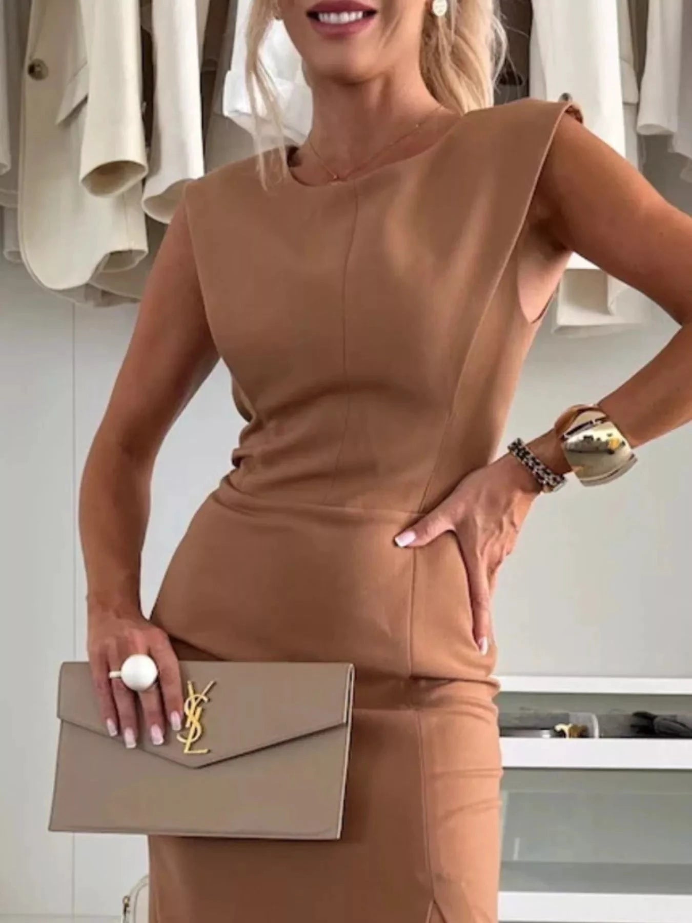 Full Size Slit Round Neck Sleeveless Dress Plus Size by Lady Ros