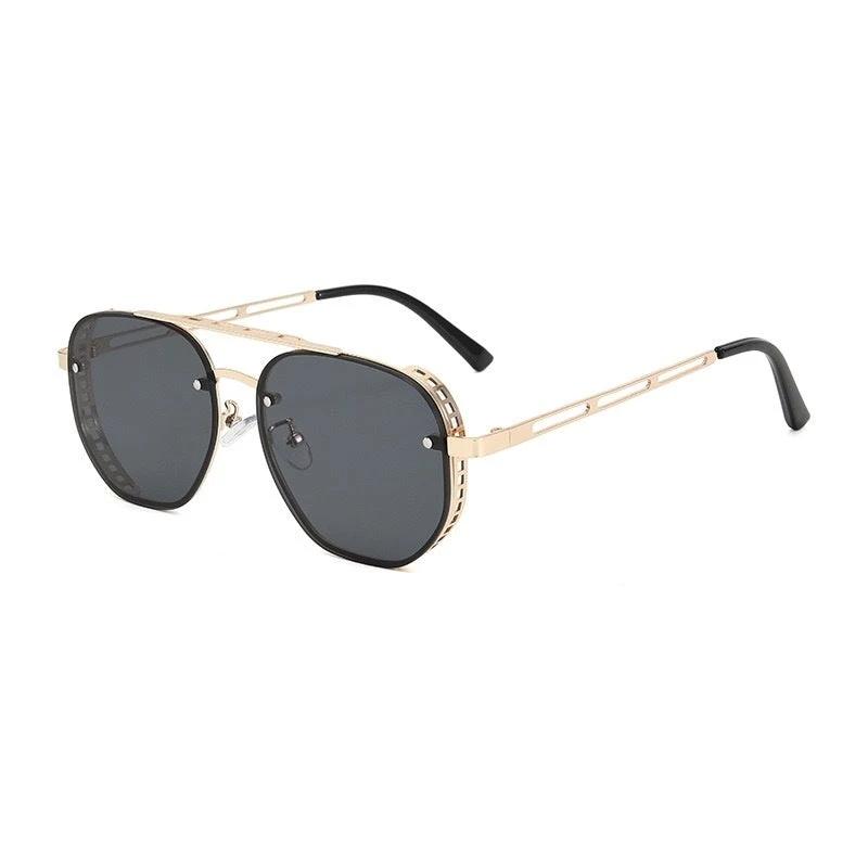 Retro Double-bridge Hollow-out Metal Sunglasses With A Premium High-end Look For Men by GJG Denim