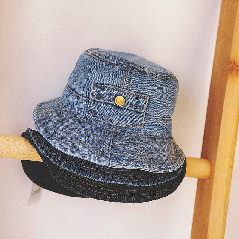 Children's Spring And Autumn Pocket Design Denim Pot Hat by GJG Denim